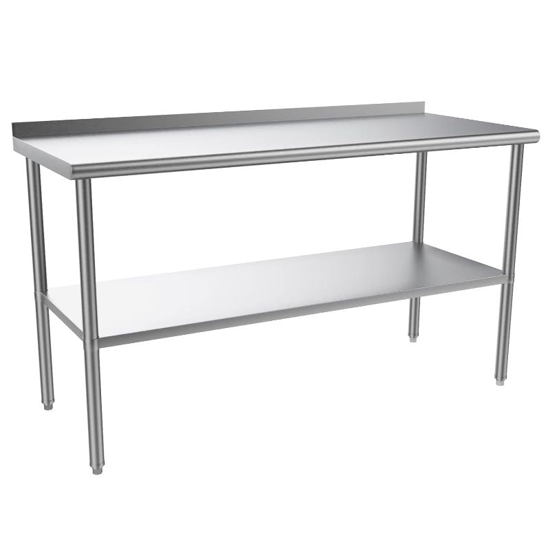 Stainless steel ready-made workbench, commercial heavy-duty workbench and workstation, suitable for metal dining tables in kitchens, restaurants, homes and hotels, with adjustable base frame and waterproof board