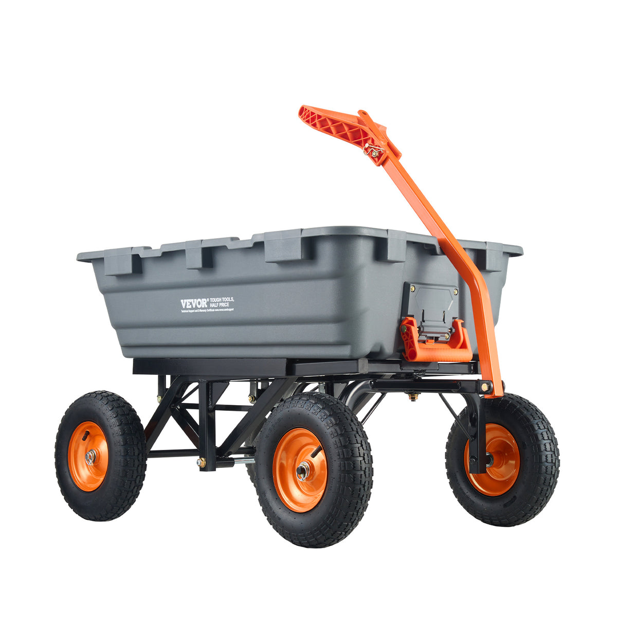 VEVOR Dump Cart, Poly Garden Dump Cart with Easy to Assemble Steel Frame, Dump Wagon with 2-in-1 Convertible Handle, Utility Wheelbarrow 1500 lbs Capacity, 13 inch Tires