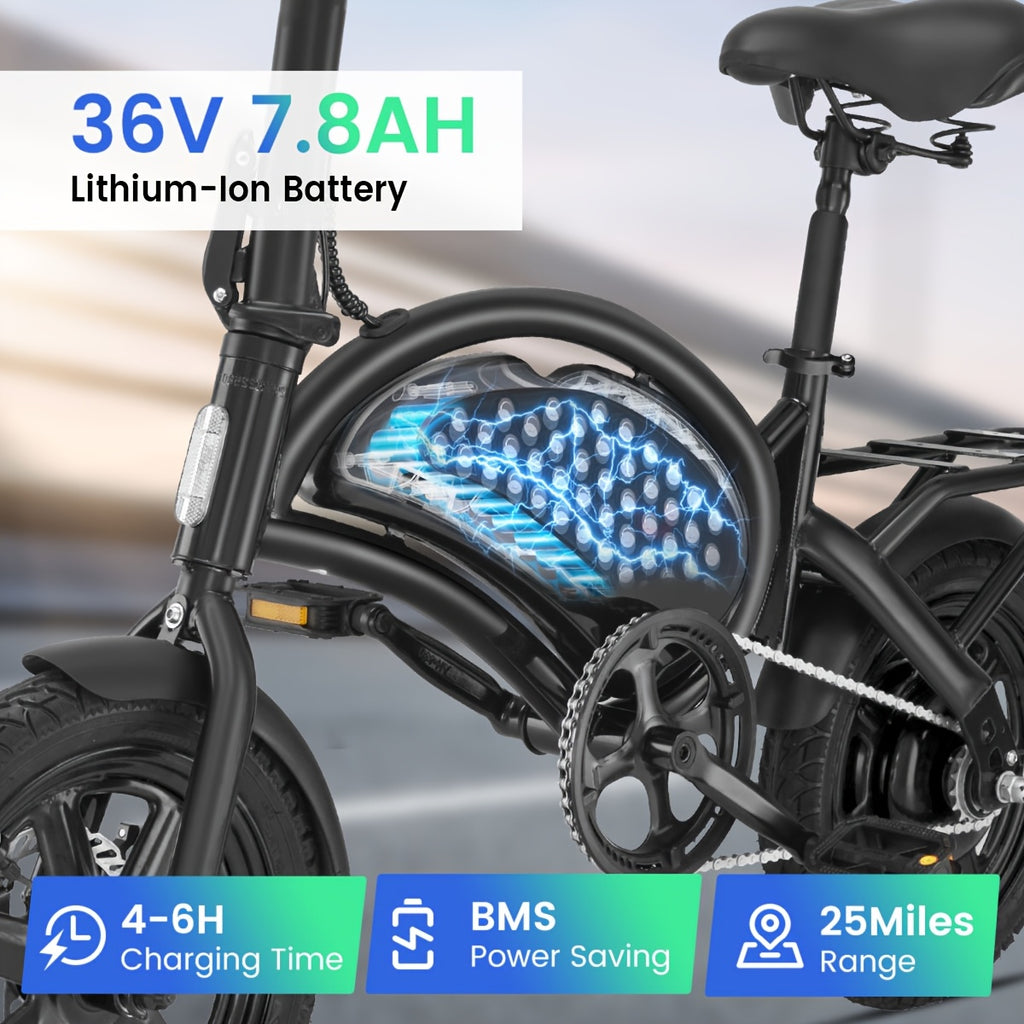 Ebikes for Adults, 500W Lightweight Folding Electric Bike for Adults, 19.9MPH 25Mile Long Range Commuter Electric Bicycle, 36V 7.8AH Removable Battery E Bike, Multi-Shock, Longdistance Riding, Durable Frame, Powerful Ebike, Daily Commuter Bike