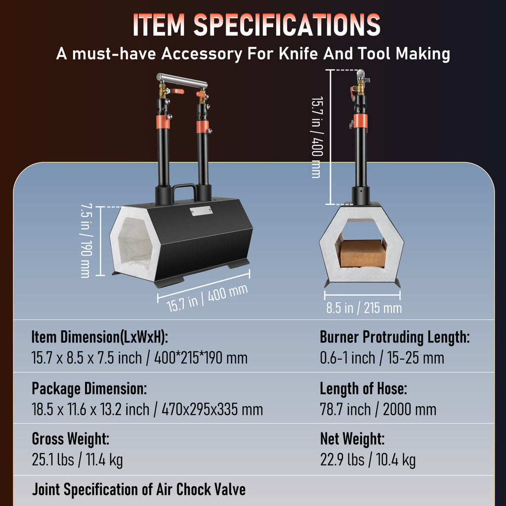 VEVOR Propane Forge Portable, Single Burner/Double Burner Tool and Knife Making, Large Capacity Blacksmith Farrier Forges, Mini Furnace Blacksmithing, Gas Forging Tools and Equipment, Complete Kit
