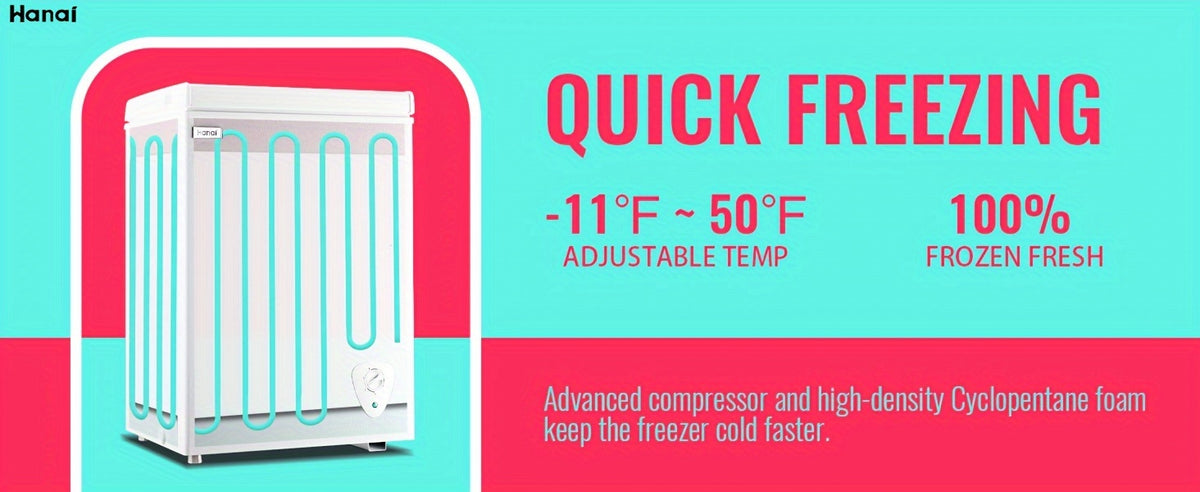 WANAI Chest Freezer Mini Small Deep Freezer Apartment Dorm Freezers with 7 Temp Control Fast Cooling Portable for Home Office Business Dorm