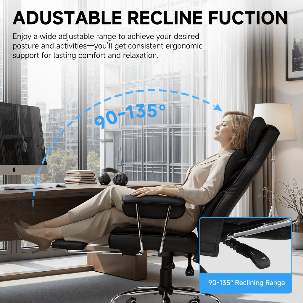 Executive Office Chair for Heavy People, Gaming Chair, Ergonomic Wide Desk Computer Chair with Pocket Spring Lumbar Support, Footrest, Outward Fixed Soft Armrests, High Back PU Leather, Height Adjustable, Big and Tall