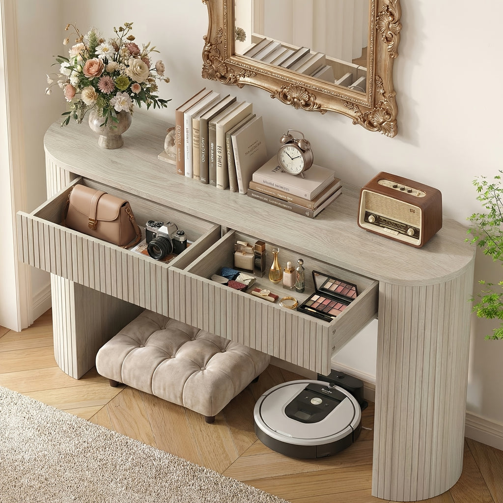 Console Table for Entryway or Behind the Sofa with Two Storage Drawers and a Clean Fluted Front Design