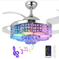42-Inch Crystal Decoration with RGB Ceiling Fan And Light, Supports Infinite Dimming And Light Memory. with Speakers, 6 Speeds Reversible Blades, Flush Mount Chandelier Ceiling Fan Remote Control And APP Convenient Control Way