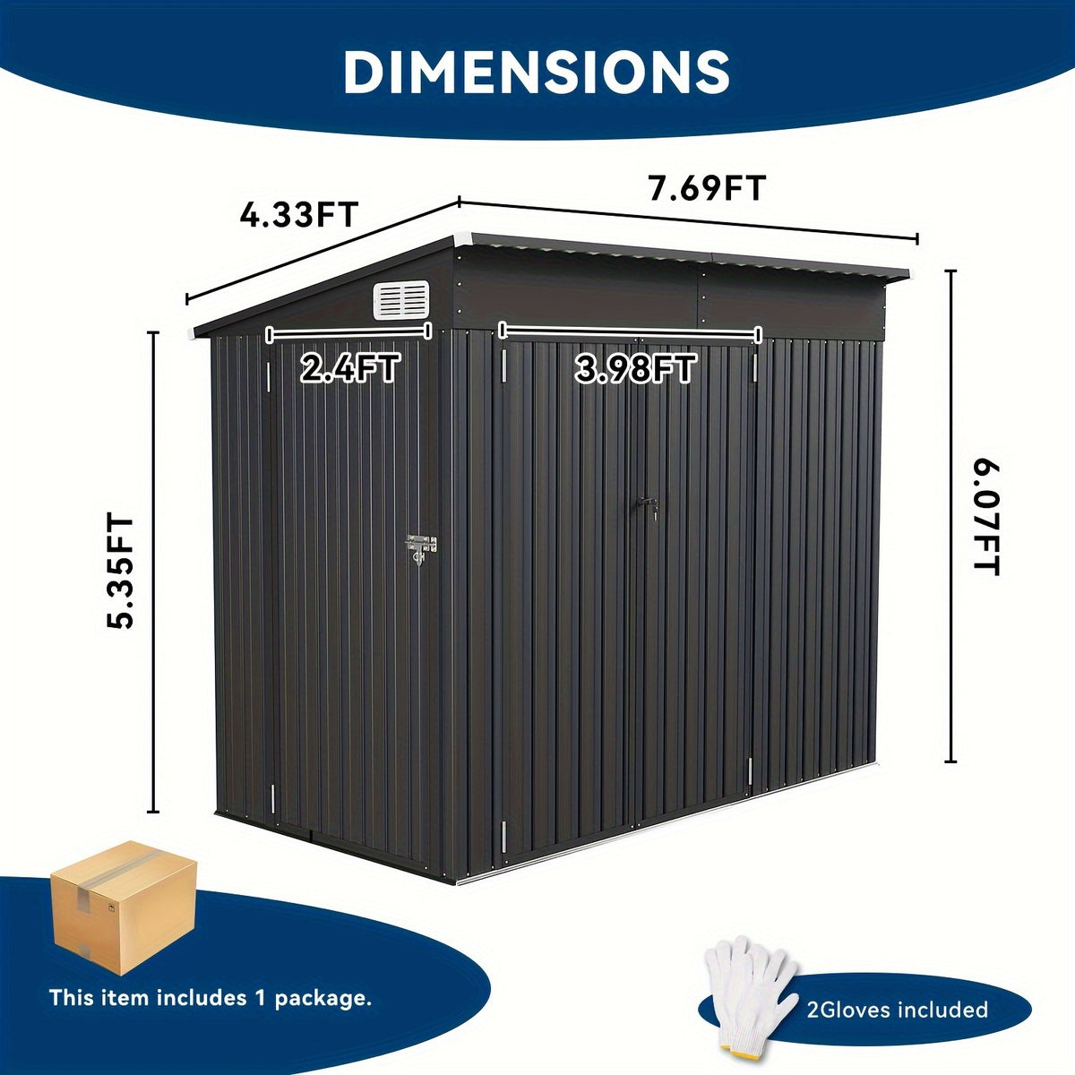 ULSMVOC 8X4 FT Outdoor Storage Shed With Triple Lockable Doors, Metal Storage Cabinet With Sloping Roof For Tools, Bicycles & Garden Equipment, Ideal For Patio & Courtyard