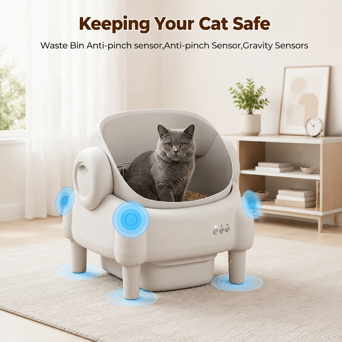 ECORUI Self Cleaning Litter Box, Automatic with App Control for Multiple Cats, Safety Sensors, Odor Control, Large Waste Bin, Includes 2 Liners, Cream White, Certified Refurbished