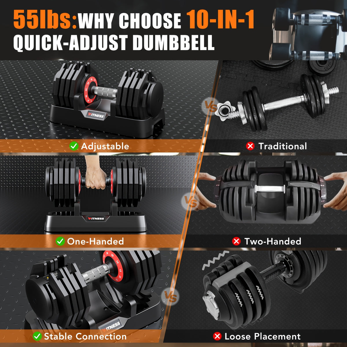 80/55LBS Adjustable Dumbbell with Base (1pc/2pcs), Non-Slip Textured Handle, 1 Second Weight Adjustment, Octagonal Design, Suitable for Home Gym Exercise, Strength Training Equipment, Suitable for Men/Women