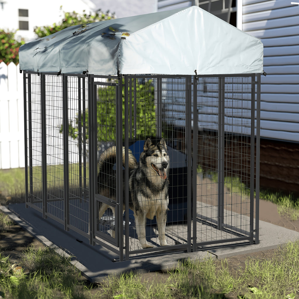 Outdoor Dog Kennel for Large Dogs, Heavy-duty Welded Wire Steel Dog Playpen Fence with Secure Lock, Rotating Dog Bow, Pet Run with UV-Resistant