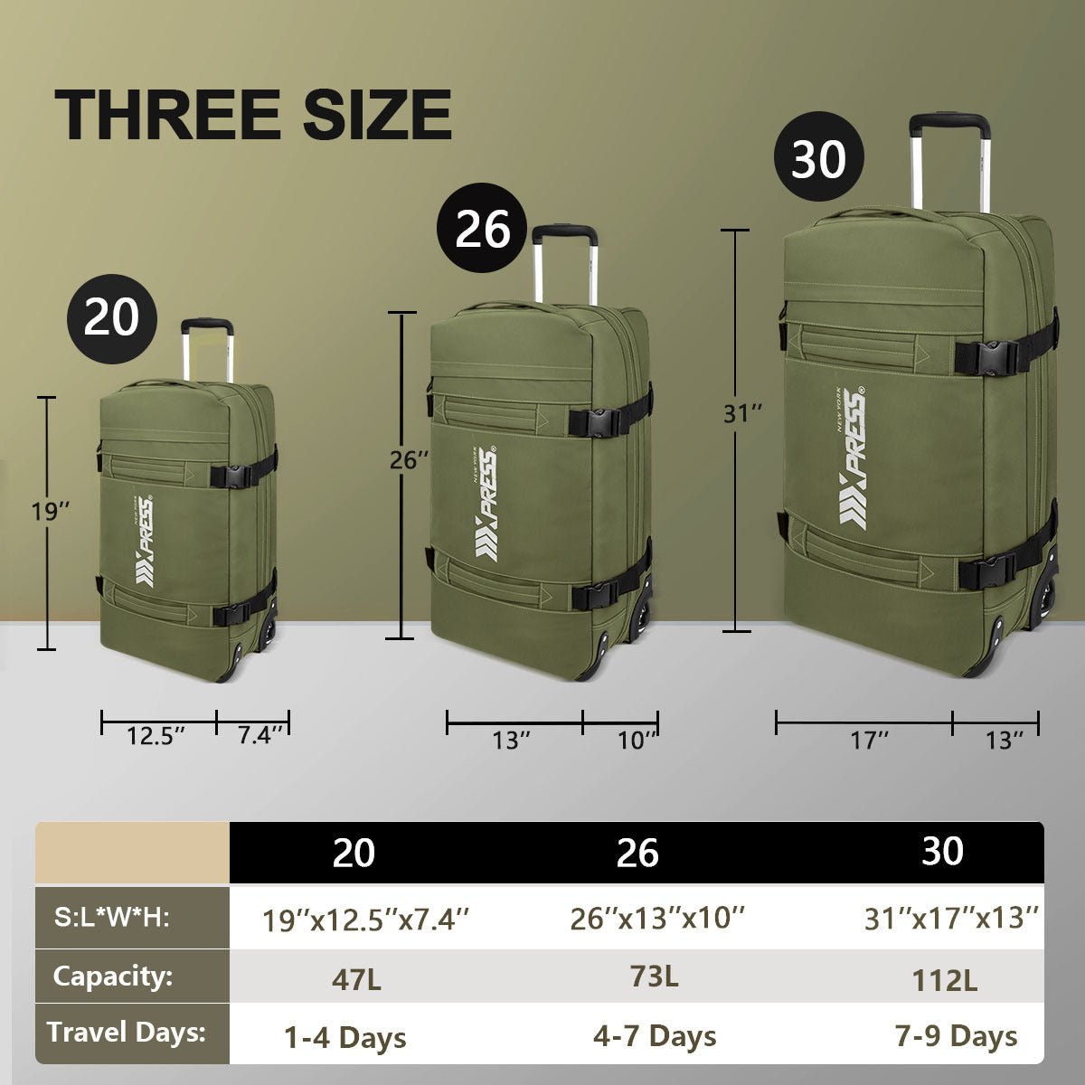 3-Piece Softside Luggage Set 20/26/30in Waterproof Travel Suitcase with 2 Wheels & Telescopic Handle, Durable Trolley Bag for Vacation & Adventure