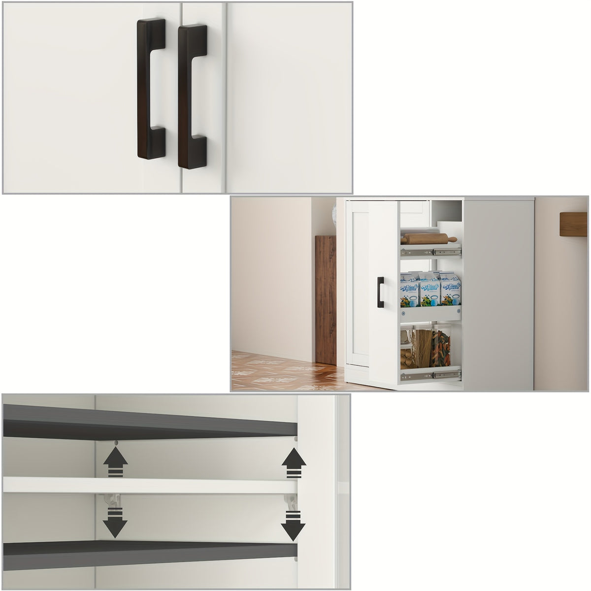 Kitchen Pantry Cabinet with Drawer, Kitchen Pantry Storage Cabinet with Glass Door, Freestanding Tall Food Hutch with Microwave Stand for Dining Room