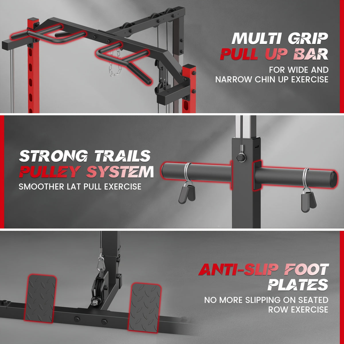 Likein Smith Machine Power Rack with LAT-Pull Down System & Cable Machine, Multi-Function Power Cage with Landmine, Barbell Bar, Plate Storage Pegs And More Training Attachment Squat Rack