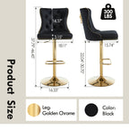 DMKAI Golden Lion Head Velvet Bar Stools Set Of 2, Luxury Diamond Tufted High Back, Adjustable Height 360° Swivel with Golden Base for Kitchen Island Home Bar