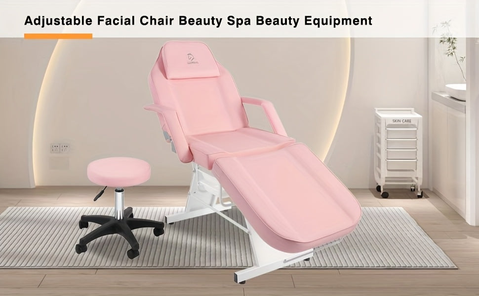 Tattoo Chair Adjustable, Facial Chair Multipurpose 73 Inch Spa Facial Bed With Massage Equipment Stool For Beauty Spa Tattoo