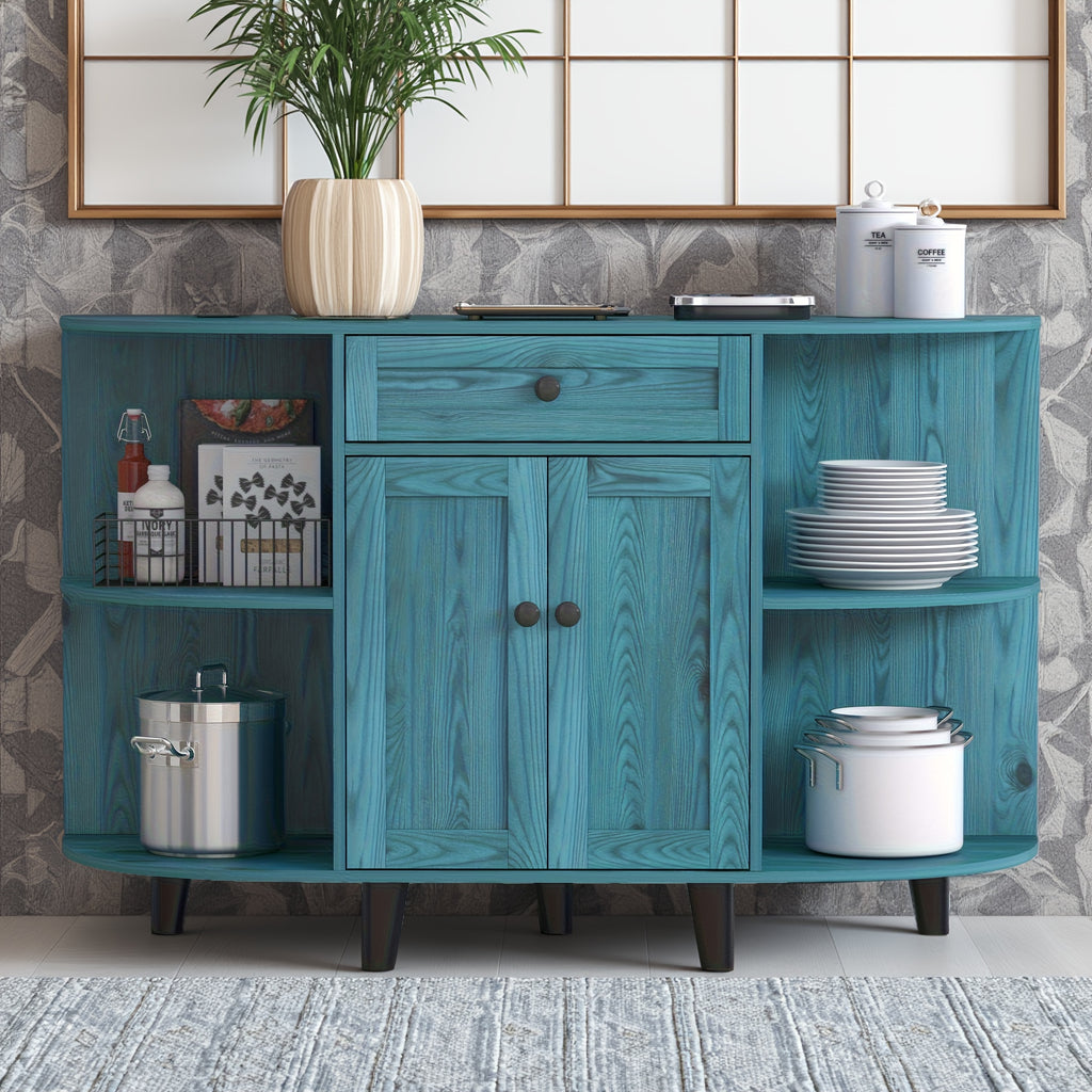 Sideboard Buffet Cabinet, Freestanding Kitchen Cabinet with Storage, Accent Coffee Bar Cabinet with Doors, Vintage Blue
