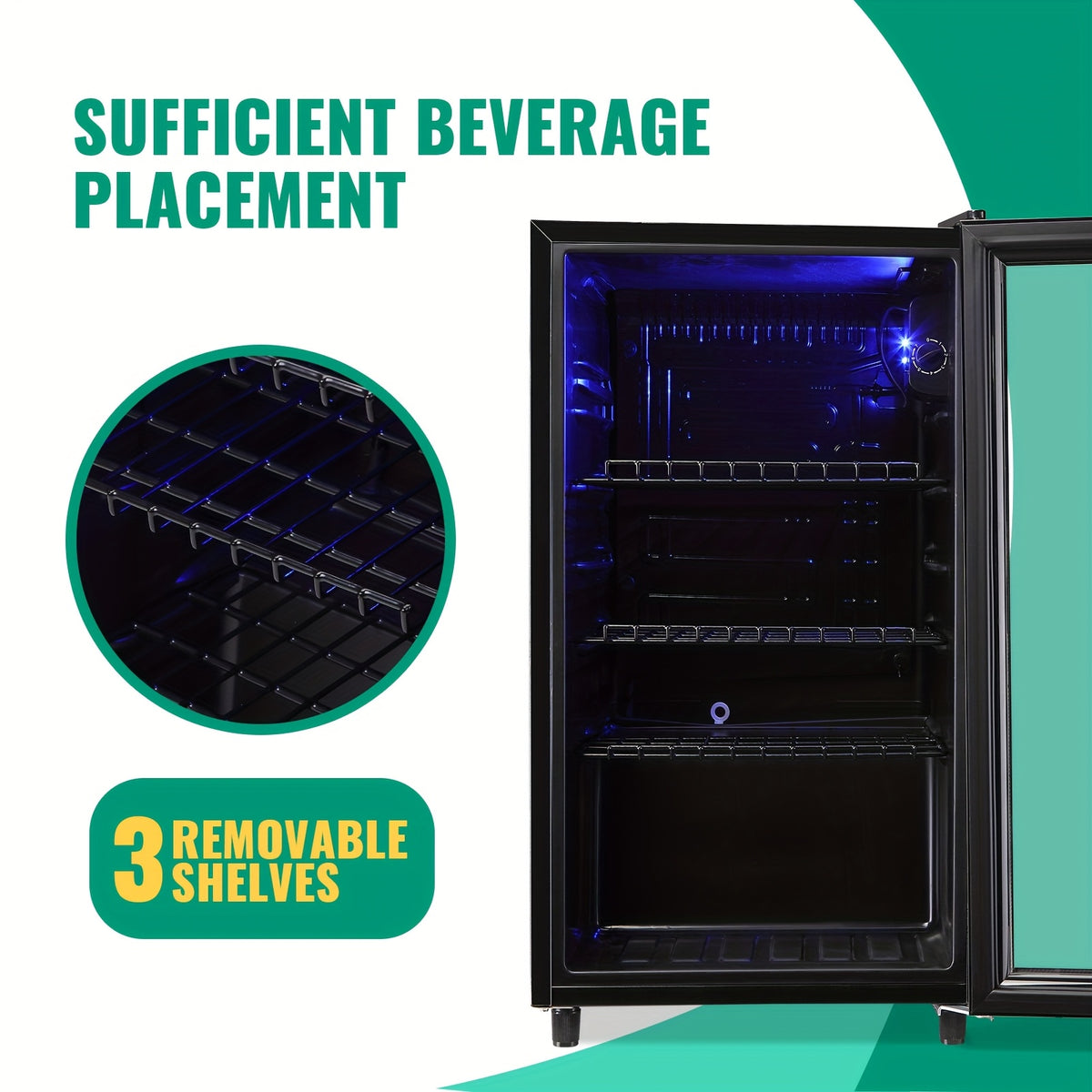 Beverage Refrigerator Cooler 3.5 Cu.Ft/1.7 Cu.Ft, 125/60 Can Mini Small Fridge with Glass Door LED Light And Adjustable Shelves, Perfect for Home Bar Office, Black