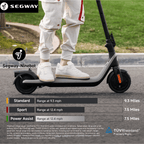 Segway DLX 2 Kids Electric Kick Scooter, 12.4 mph Max Speed, 9.3 Miles Max Range, Ages 6+, Black