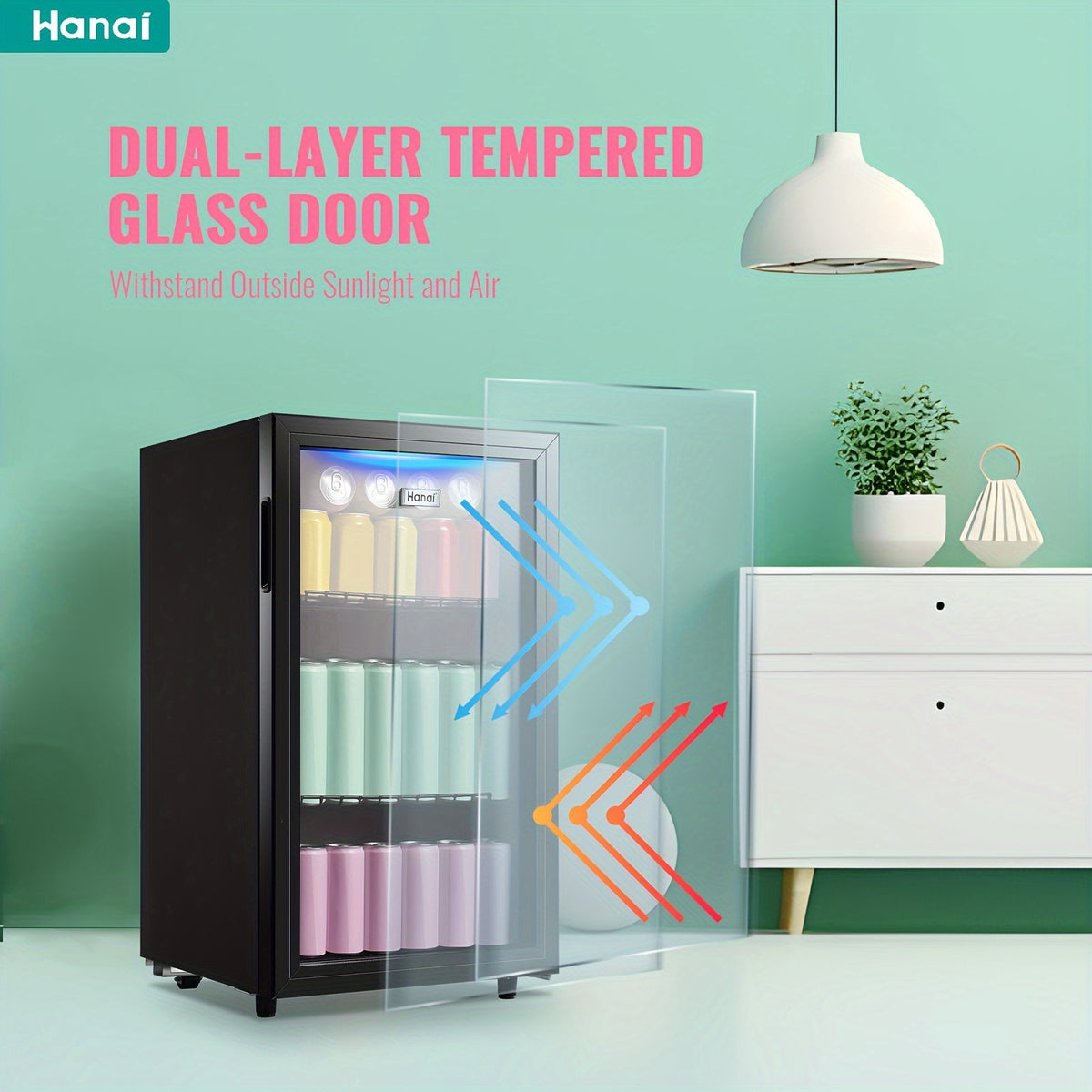 WANAI Beverage Refrigerator 125 Can Mini Fridge Cooler Black Mini Fridge Glass Door for Soda Juice Small Drink Cooler Machine Clear Front Removable for Home Office Bar Freestanding