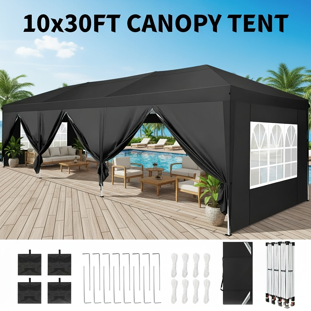 10x30ft/10x20ft Pop-up Canopy Tent, Canopy with 8 Removable Sidewalls, with Sandbags And Carry Bag, Three Adjustable Heights, Perfect for Patios, Lawns And Gardens, Event Parties, Market Stalls