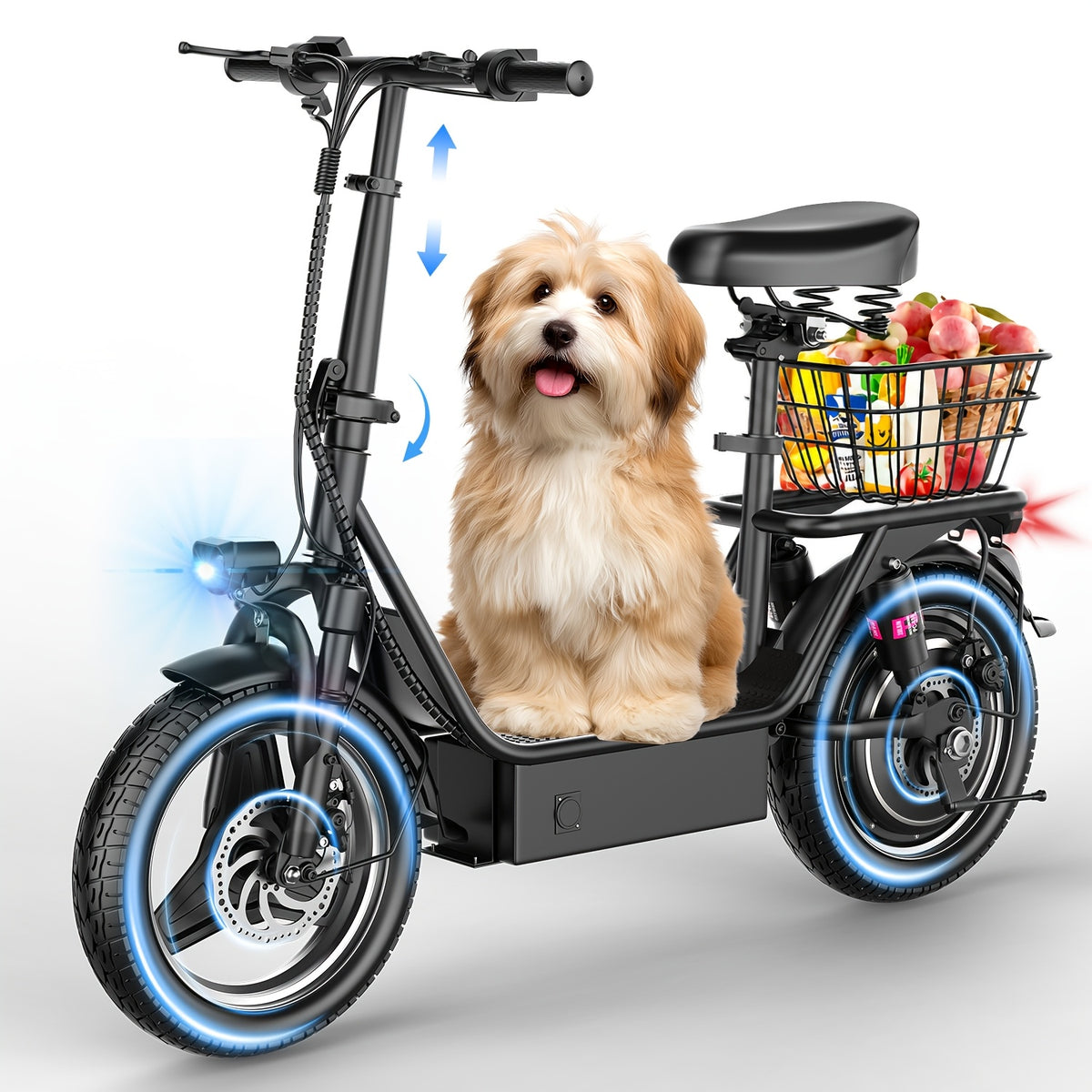 749W Peak Power, 48V 15AH Electric Scooter for Adults, with Seat and Basket, Speed up to 19.9MPH, 35-mile Range, Equipped with 14-inch Tires - the Ideal Companion for Your Commuting and Shopping Needs!