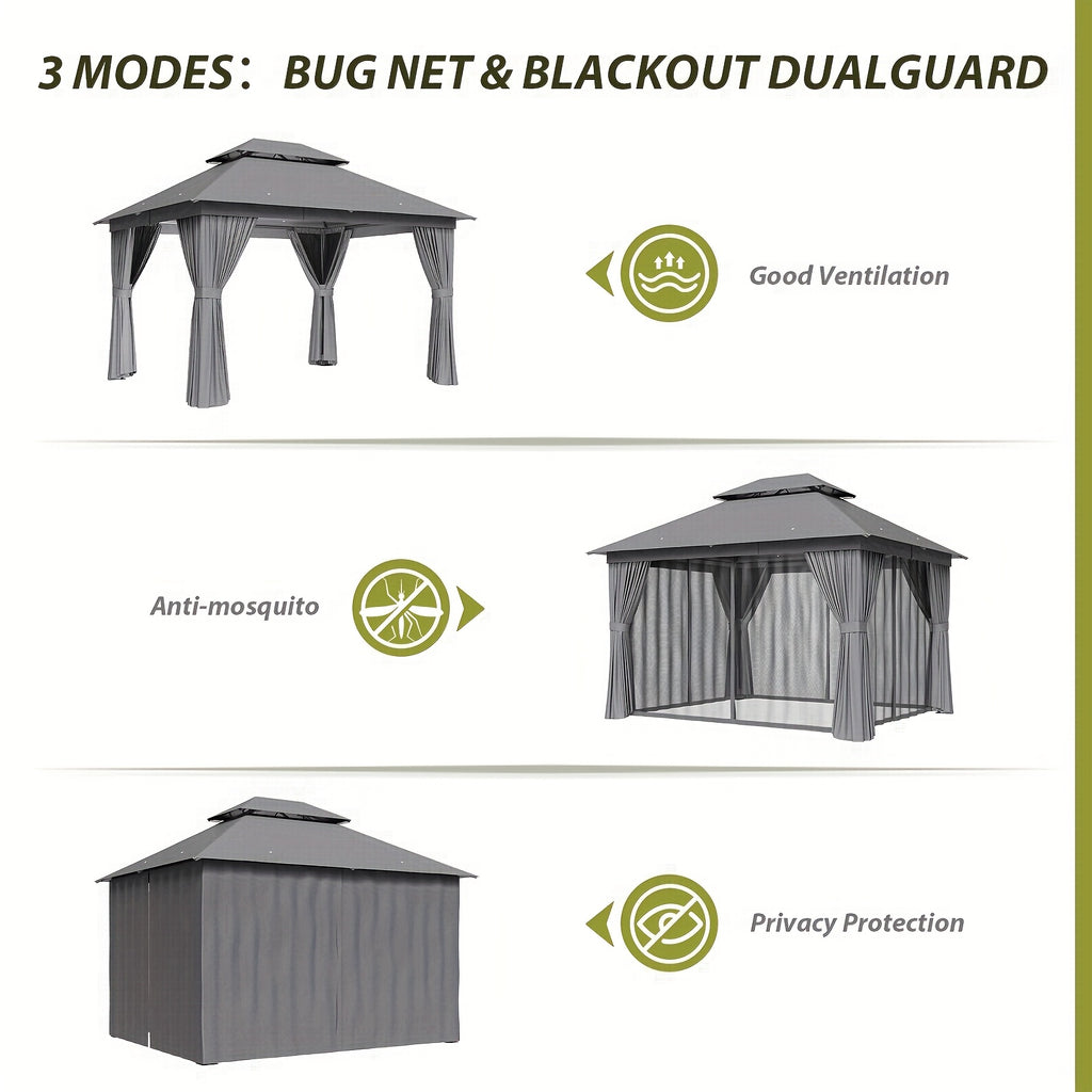10'x12'/10'x10'/8'x8' Outdoor Gazebo & Pergola for Patio - Double Roof Steel Canopy with Mosquito Net And Privacy Screen, Heavy Duty Party Tent Shelter for Backyard, Lawn, Garden, All-Weather Gazebos with Patio Cover (Grey/Beige/Blue)