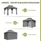 10'x12'/10'x10'/8'x8' Outdoor Gazebo & Pergola for Patio - Double Roof Steel Canopy with Mosquito Net And Privacy Screen, Heavy Duty Party Tent Shelter for Backyard, Lawn, Garden, All-Weather Gazebos with Patio Cover (Grey/Beige/Blue)