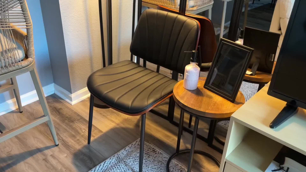 Set Of 2 Modern Faux Leather Dining Chairs, Padded Seat & Backrest, Metal Legs with Adjustable Feet, for Kitchen, Dining Room, Office