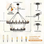 [Modern Farmhouse Chandelier] Modern Farmhouse Chandelier 2 Tier Round Wheel Chandelier Large High Ceiling Light