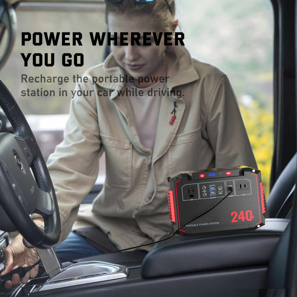 Portable Power Station 237Wh With 60W Solar Panel/88Wh &30W SL/111Wh &30W SL, Or 88.8Wh/237Wh.with 2*AC/USB-C PD/USB QC3.0/DC Output, LED Emergency Power Light For Outdoor Camping, RV Traveling, Emergencies For Gift