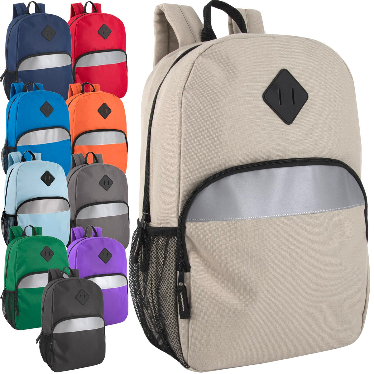 Trailmaker (24 Pack) 17" Backpack – Reflective School Backpack with Padded Straps, Water Bottle Pockets for Kids & Adults, School Travel Camp