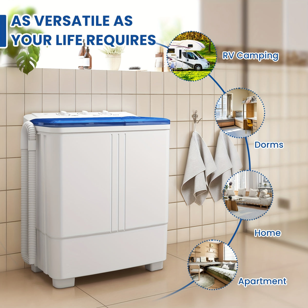 21Lbs Portable Washing Machine, Semi-automatic Compact Twin Tub Laundry Washer with Built-in Drain Pump, Time Control, 13Lbs Washer And 8Lbs Spin Dryer Combo for Apartments, Dorms, RVs