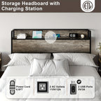 Lift Up Storage Bed Frame, Wooden Platform Bed Frame with Lifting Storage & Charging Station, No Spring Box Needed/Noise Free