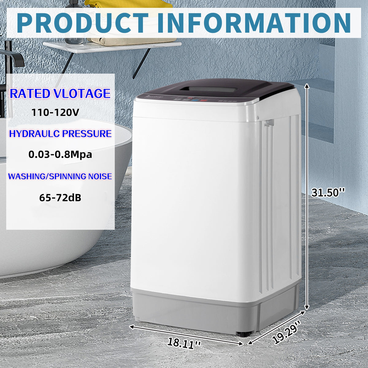 Full Automatic Washing Machine, 15.6/17.6/17.8/25Lbs Top Load Portable Washer with Drain Pump, 10 Wash Programs 8 Water Level Washer and Dryer Combo, 2 in 1 Washer and Dryer for Apartments, RV, Camping