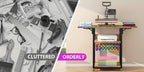 Foldable Heat Press Table, 3 Tier Movable Heat Press Stand With Vinyl Roll Holder, Heavy Duty Metal Shelf Cart For DIY Sublimation Transfer Machine And Printer, Brown