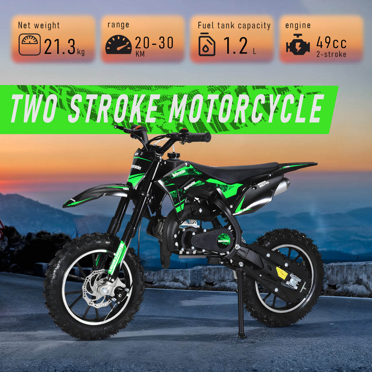 Mini Motorcycle Mini Dirt Bike, 49cc 2-stroke Gas Powered Motorcycle, with External Rotary Tires, Front Disc Brakes, Pocket Motorcycle, up to 20 Mph, Max Load 330 Lbs
