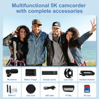 DINGETU 5K Video Camera Camcorder, 64MP WiFi Vlogging Camera for YouTube with IR Night Vision, 18X Digital Zoom, 3" Touch Screen, Webcam, Microphone, Remote Control & 2 Batteries