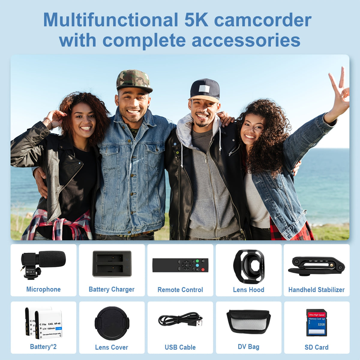 DINGETU 5K Video Camera Camcorder, 64MP WiFi Vlogging Camera for YouTube with IR Night Vision, 18X Digital Zoom, 3" Touch Screen, Webcam, Microphone, Remote Control & 2 Batteries