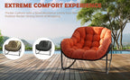 Papasan Rocking Chair Outdoor, All Weather Wicker Papasan Patio Chair with Cushion And Pillow, Heavy Duty Metal Oversized Papasan Rocker Egg Chair for Garden, Patio