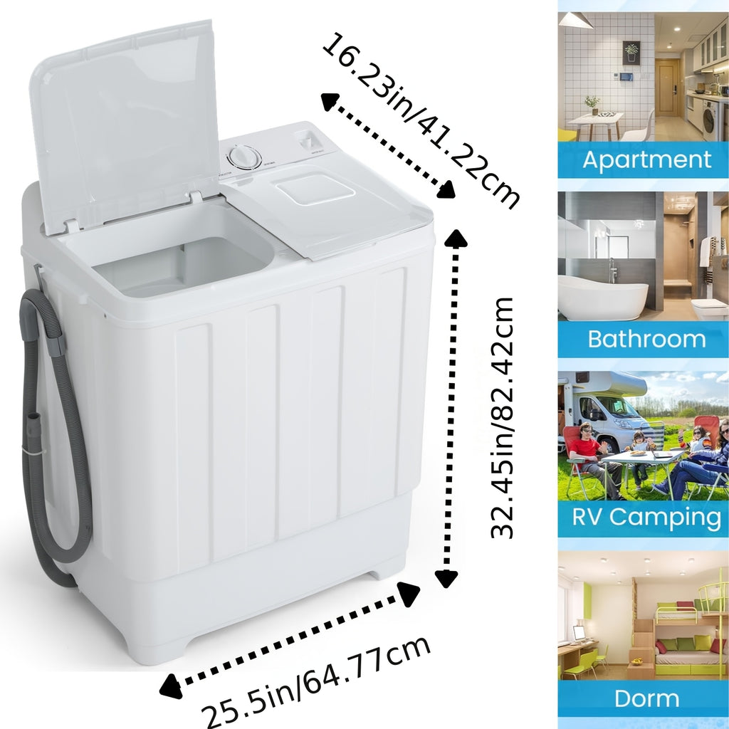 Portable Washing Machine, 2-in-1 Compact Twin Tub Washer and Spinner with Drain Pump and Time Control