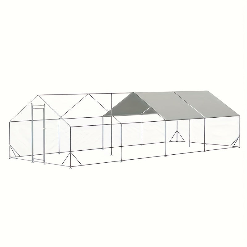 Large Metal Chicken Coop, Walk-in Chicken Run, Galvanized Wire Poultry Chicken Hen Pen Cage, Rabbits Duck Cages With Waterproof And Anti-Ultraviolet Cover For Outside(10' L X 20' W X 6.56' H), Without Battery