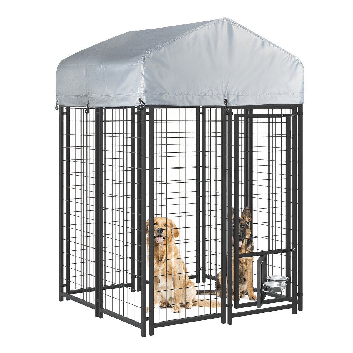 Outdoor Dog Kennel for Large Dogs, Heavy-duty Welded Wire Steel Dog Playpen Fence with Secure Lock, Rotating Dog Bow, Pet Run with UV-Resistant