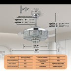 42-Inch Crystal Decoration with RGB Ceiling Fan And Light, Supports Infinite Dimming And Light Memory. with Speakers, 6 Speeds Reversible Blades, Flush Mount Chandelier Ceiling Fan Remote Control And APP Convenient Control Way