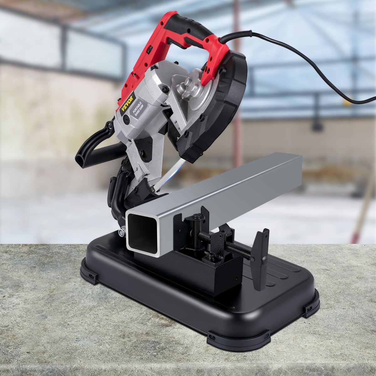VEVOR Portable Band Saw, 110V Removable Alloy Steel Base Cordless 5 Inch Cutting Capacity Hand held Variable Speed Portable Bandsaw, 10Amp Motor Deep Cut Band saw for Metal Wood