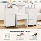 Professional Nail Desk and Chair Set with Stool - Heavy-Duty Mobile Manicure Station w/Dust Collector, Acetone-Resistant Desktop, 4-Wheel Rolling Cart & Storage Drawers - Heavy-Duty Nail Tech Table for Salon, Home, or Spa - (White/Black/Lavender/Mint Gree