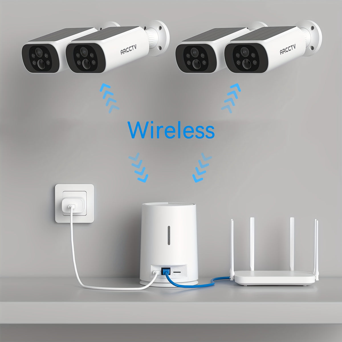 ARCCTV Cam 4-Cam Kit, Security Camera Outdoor Wireless, 2K Camera with Integrated Solar Panel, Forever Power, Smart Siren & Spotlights, 2-Way Audio, App-Controlled (Wi-Fi), 4MP Face Recognition AI, 5G & 2.4 GHz Wi-Fi, No Monthly Fee