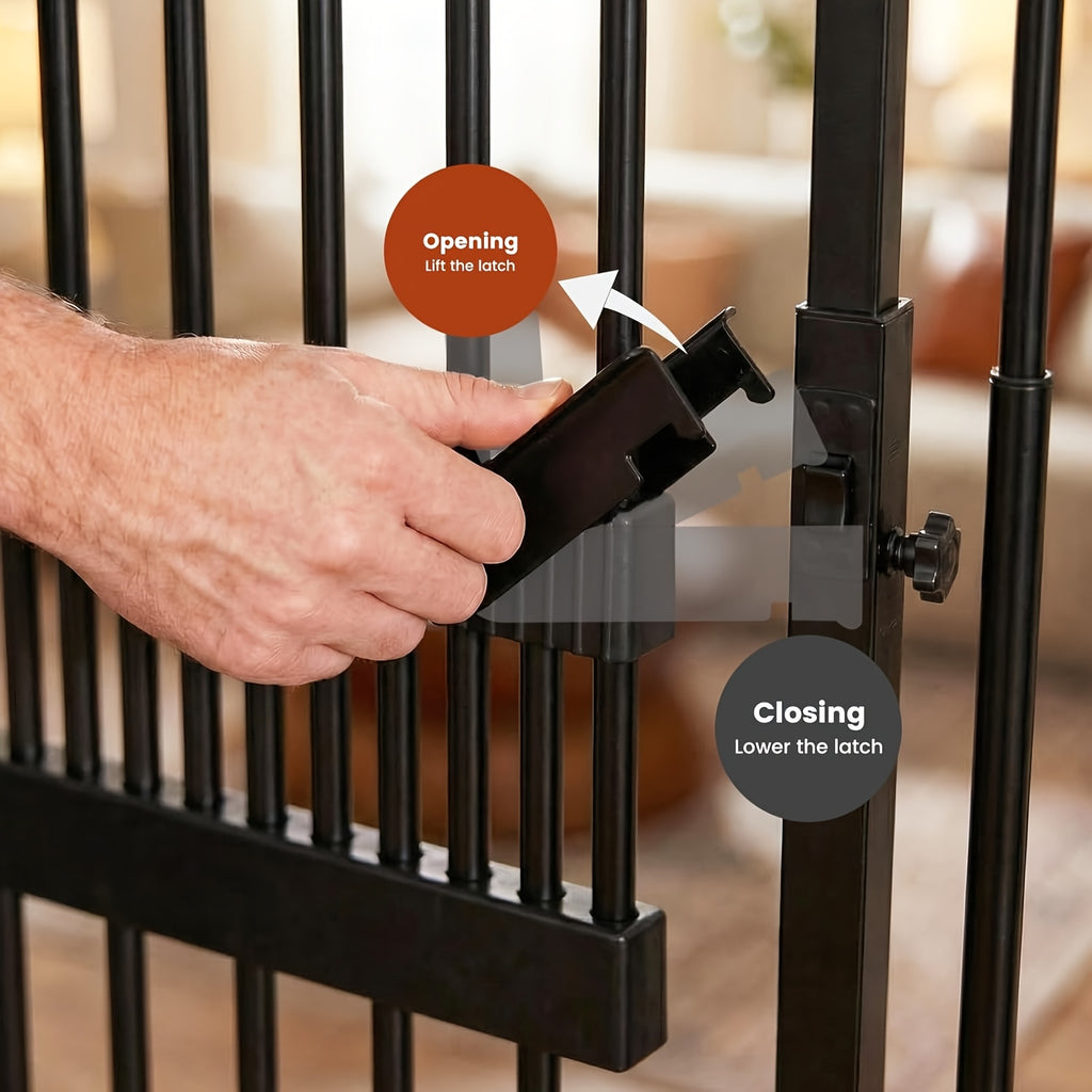 [Adjustable Height & Width] Dog Gate 49"-86" Adjustable Height, Extra Tall Cat Gate for Doorways/Hallways, 27.5"-37" Adjustable Width, Baby Gate with 4 Extensions Kits, No Drilling Pressured Mounted, Black And White