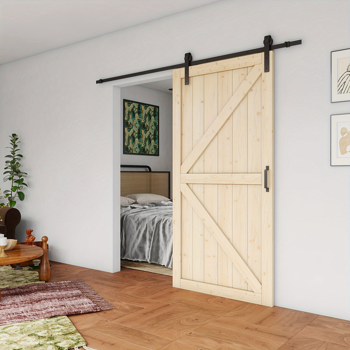 Pine Barn Door, Sliding Door for Living Room, Bedroom, Kitchen - Includes All Hardware Kit, Easy Assembly with Pre-Drilled Holes, DIY Paintable