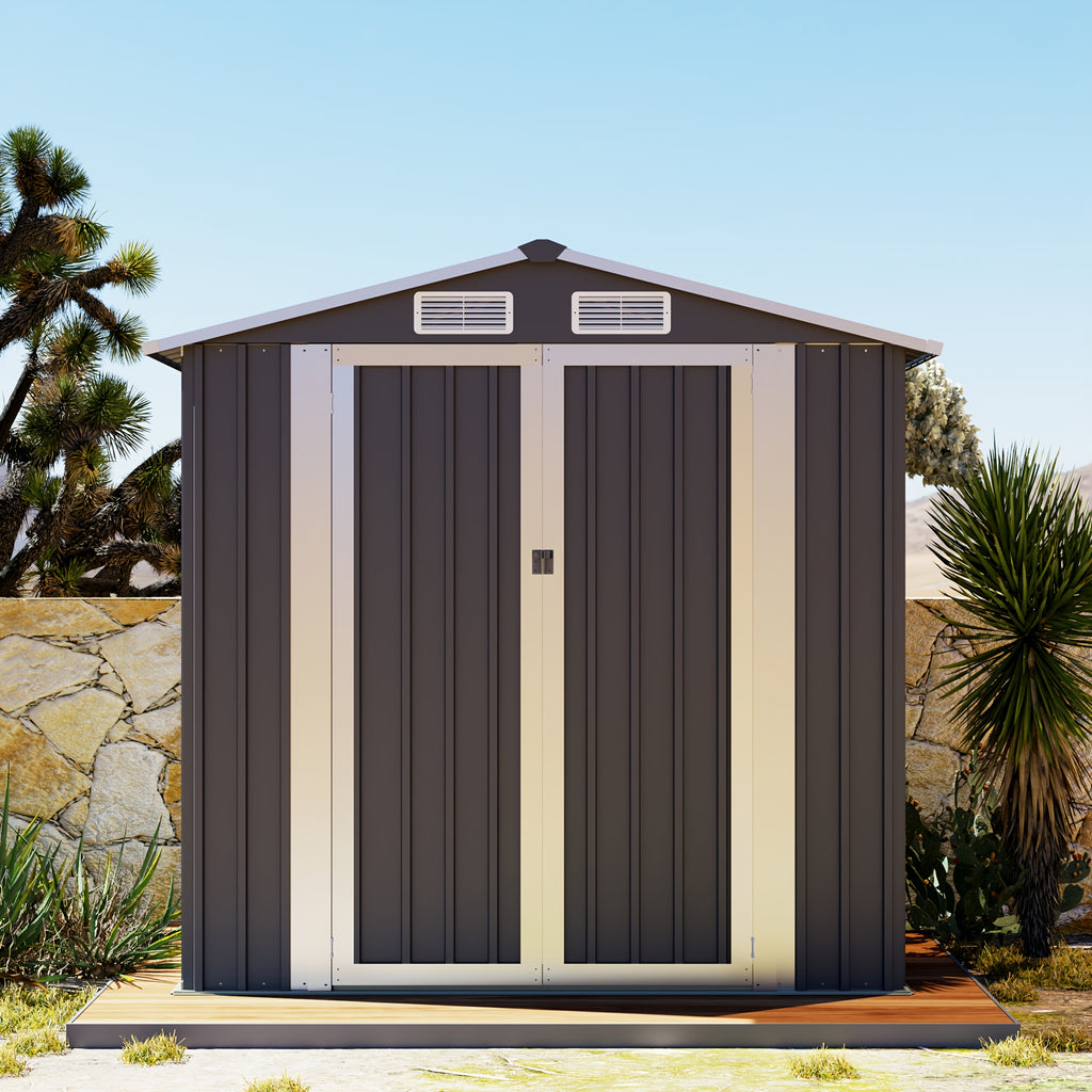 6X4Ft Patio Outdoor Storage Shed with Double Sloping Roof Design, Rain And Sun Protection And Wind Protection, Lockable Door for Bicycles, Power Tools, Farm Tools And Other Sundries, Four Vents