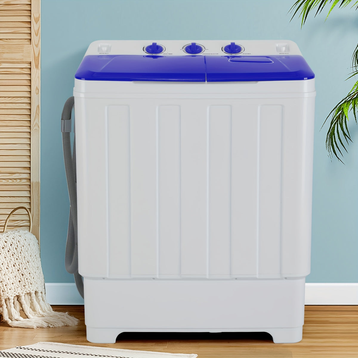 Portable Washing Machine 30Lbs 2 in 1 Compact Twin Tub Washing Machine, 19Lbs Washer And 11Lbs Spin Dryer with Built-In Drain Pump, Durable Design, Time Control, for for Apartments, Dorms, Rvs