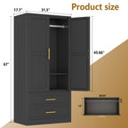 71" Metal Armoire with 2 Doors, Hanging Rod, 2 Drawers And Adjustable Shelf - Clothing Storage Cabinet for Bedroom, Gym, Cloak Room