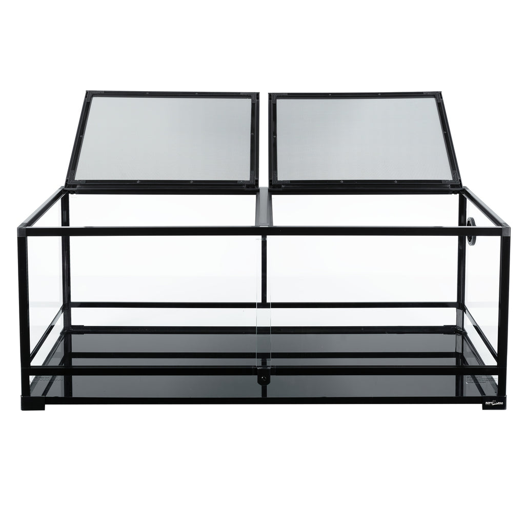 REPTI ZOO 64 Gallon Reptile Large Terrarium Upgrade Glass Front Opening Tank Sliding Door With Double Top Lid Reptile Terrarium About 48" X 18" X 18"